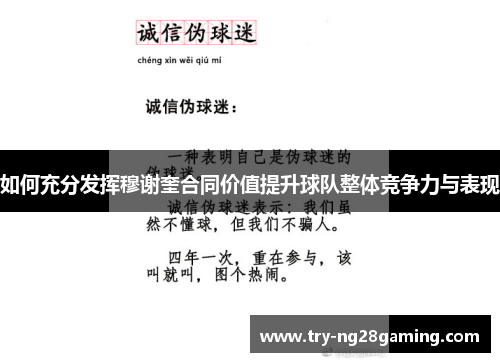 如何充分发挥穆谢奎合同价值提升球队整体竞争力与表现