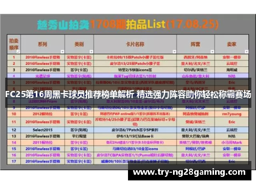 FC25第16周黑卡球员推荐榜单解析 精选强力阵容助你轻松称霸赛场